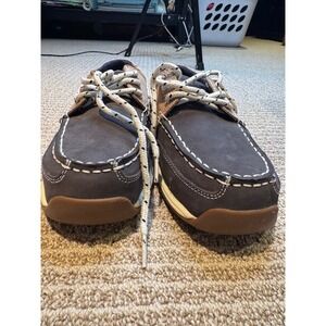 Rockport Works Women's Size 7.5W Blue Tan Leather Boat Shoes Comfort Work